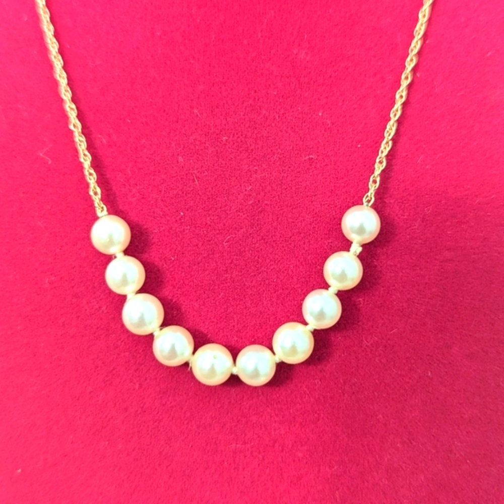 Vintage 14kt "Akoya" 10 cultured pearl 585 Marked Gold 14kt Necklace - Picture 2 of 10
